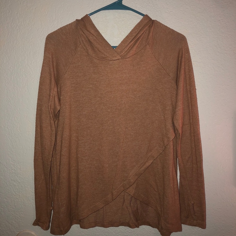 brownish long sleeve with hoodie
